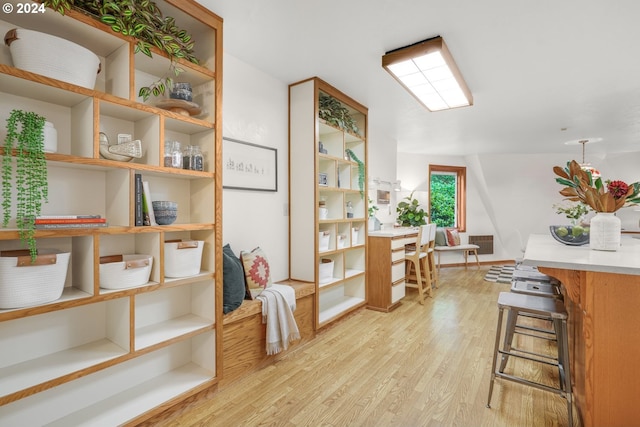 interior space with light wood-style flooring and visible vents