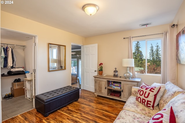 living room featuring dark hardwood / wood-style floors