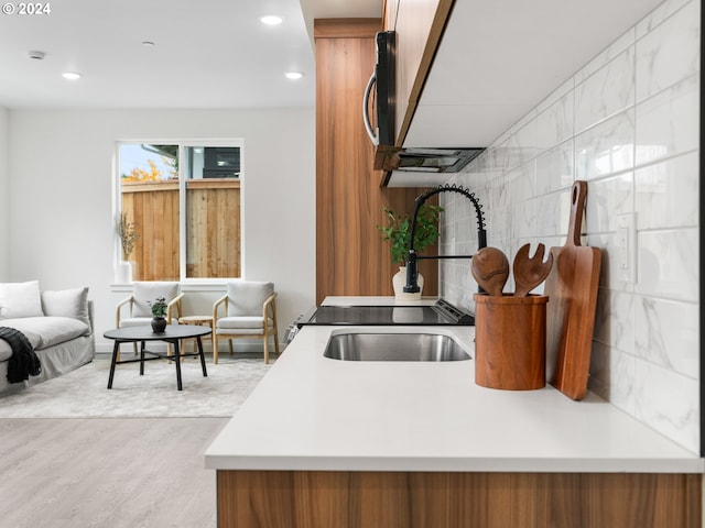 kitchen with light hardwood / wood-style flooring and sink