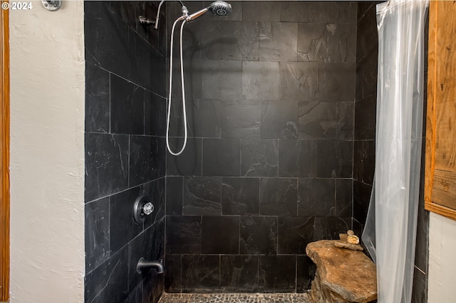 bathroom featuring a shower with shower curtain