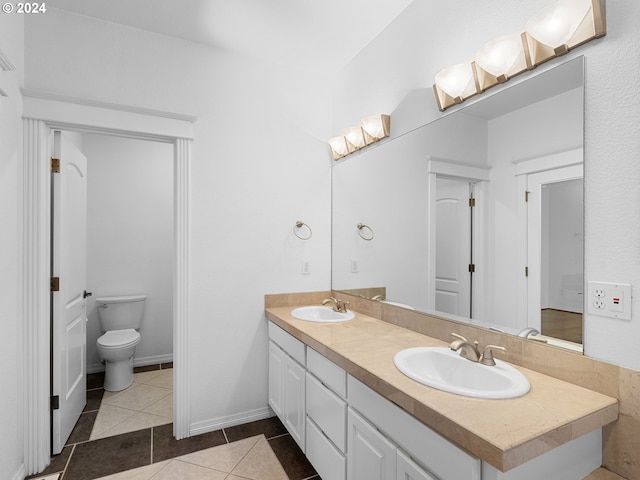 bathroom featuring tile patterned flooring, vanity, and toilet