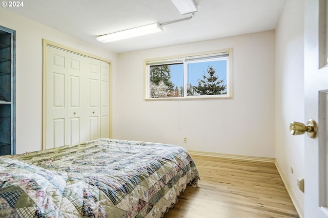 bedroom featuring a closet and light wood-type flooring