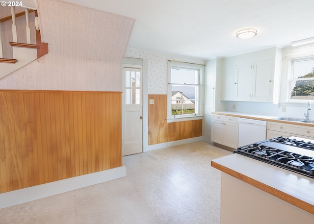 kitchen featuring white cabinetry, white dishwasher, and sink