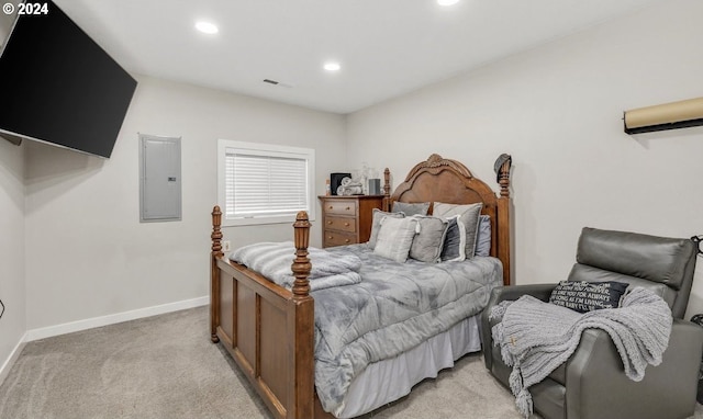 carpeted bedroom with electric panel