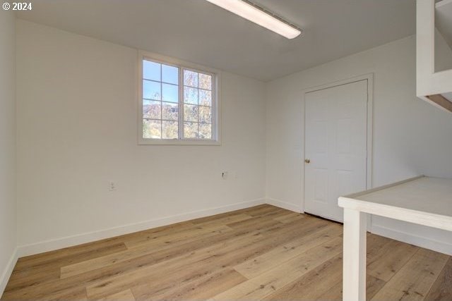 basement featuring light wood-type flooring