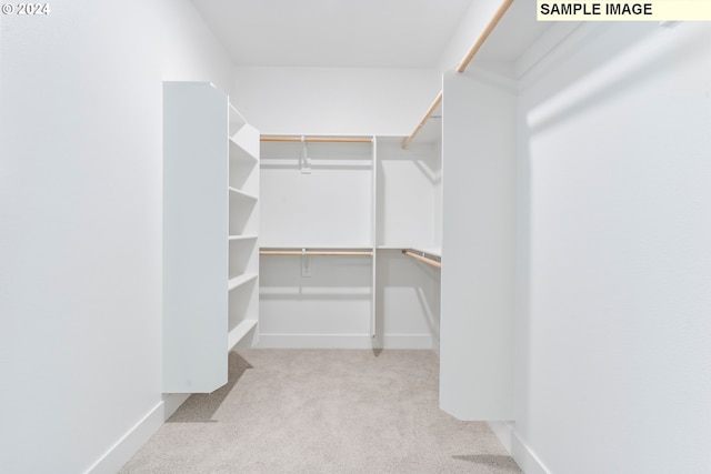 spacious closet featuring light carpet