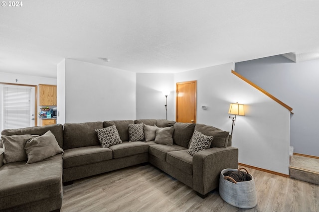 living room with light hardwood / wood-style floors