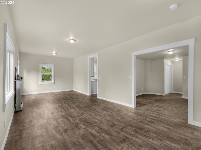 unfurnished living room with dark hardwood / wood-style floors