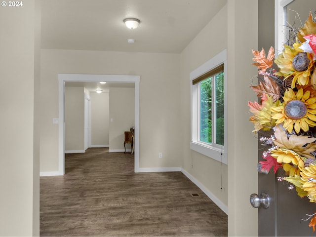 corridor featuring dark hardwood / wood-style flooring