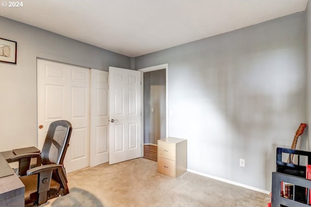 view of carpeted home office