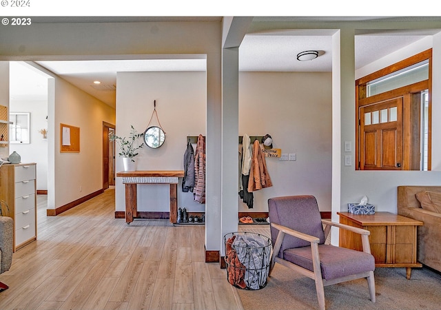 sitting room featuring light hardwood / wood-style flooring