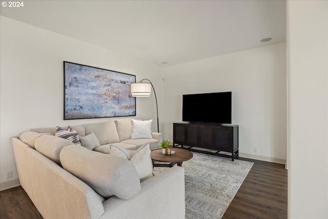 living room with dark wood-type flooring