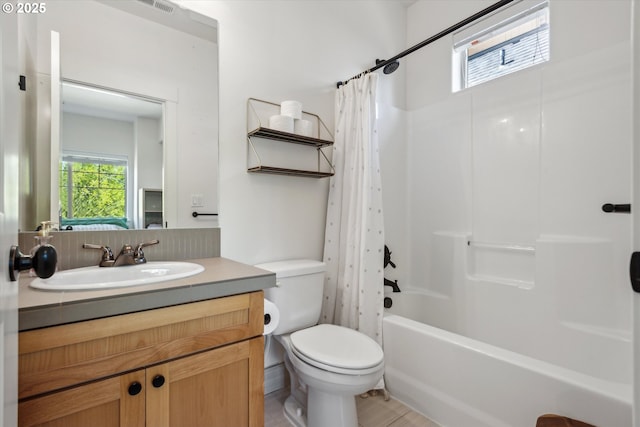 19639 SW Blackbear Ct, Beaverton, OR 97006 - bathroom with toilet, vanity, and shower / bath combo with shower curtain