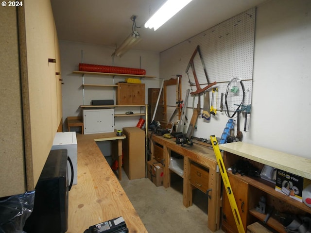 basement featuring a workshop area