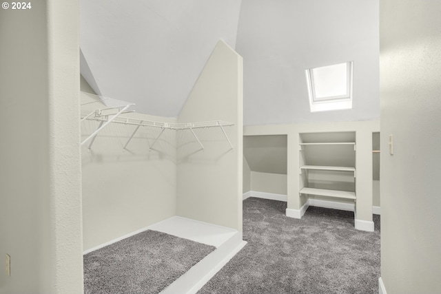 spacious closet featuring vaulted ceiling and carpet floors