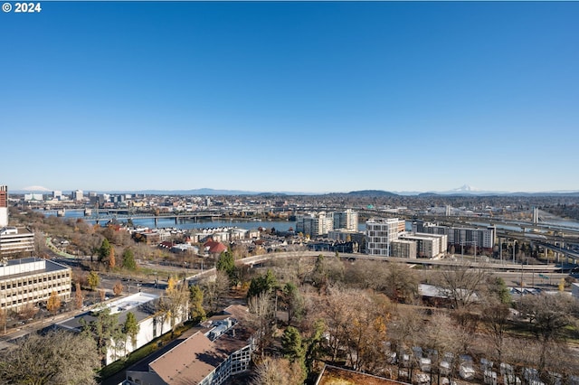 aerial view with a water and mountain view