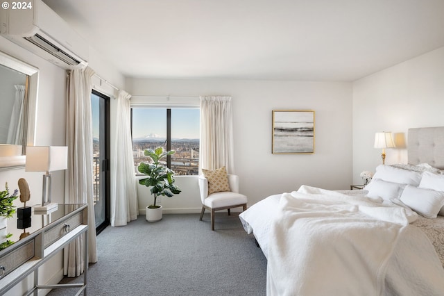 bedroom featuring carpet flooring and a wall mounted AC