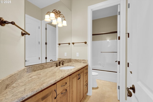 full bath with toilet, tile patterned floors, bathtub / shower combination, and vanity