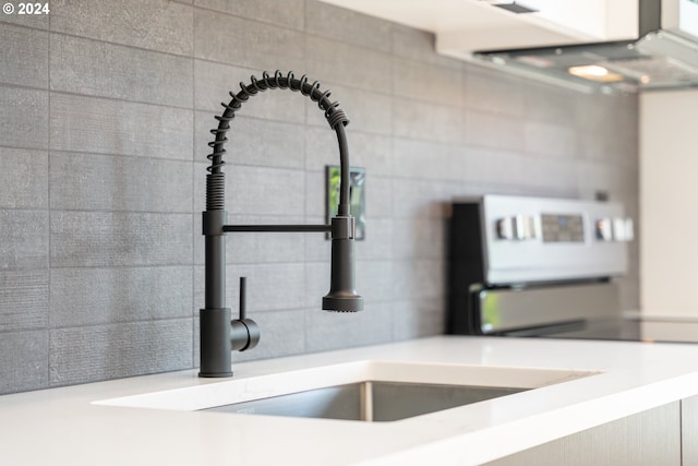 interior details featuring white stove and sink