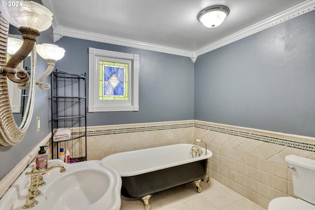 11635 NW Seavey Rd, Forest Grove, OR 97116 - full bath with tile walls, a soaking tub, tile patterned floors, a sink, and a wainscoted wall
