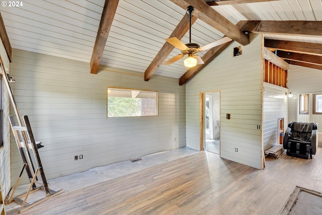 11635 NW Seavey Rd, Forest Grove, OR 97116 - unfurnished living room with wood finished floors, a ceiling fan, and wood walls