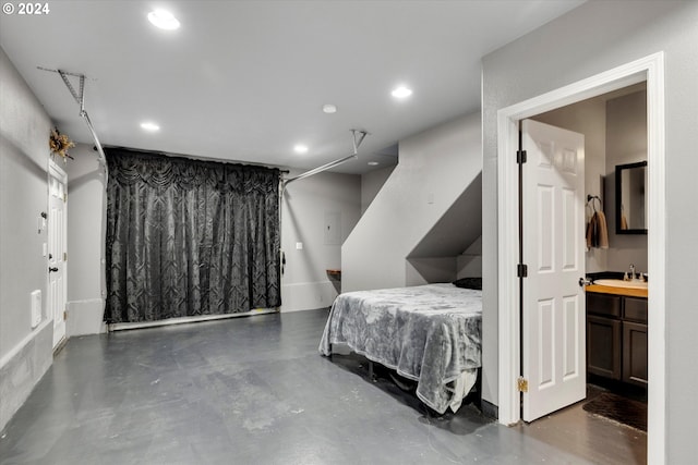 11635 NW Seavey Rd, Forest Grove, OR 97116 - bedroom featuring concrete floors, recessed lighting, a sink, and ensuite bathroom