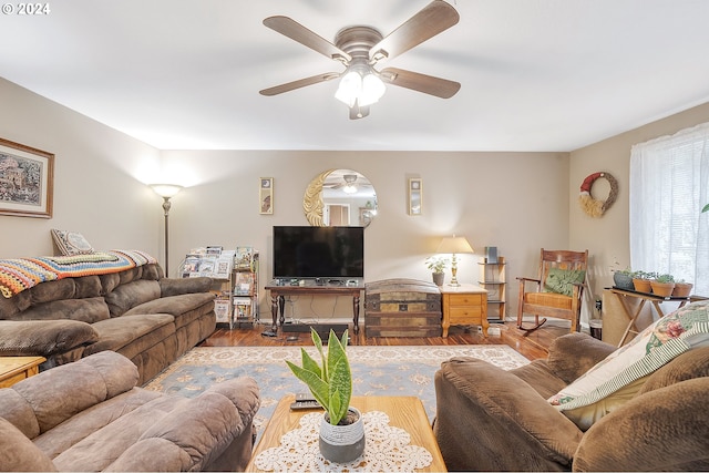 18095 Bluff Rd, Sandy, OR 97055 - living room featuring ceiling fan and wood finished floors