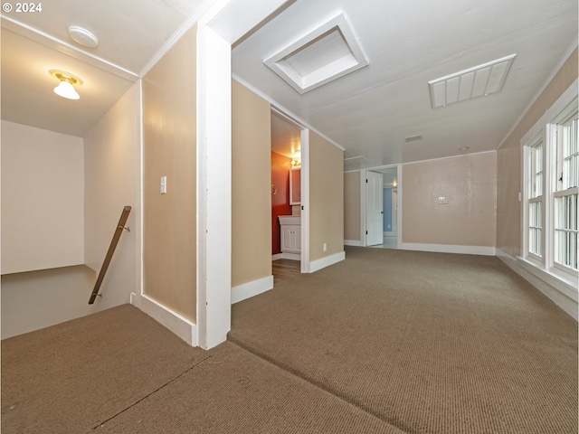 spare room with carpet floors and crown molding