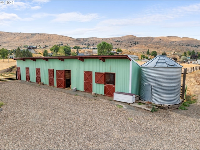 view of outdoor structure featuring a mountain view