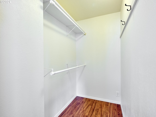 walk in closet with wood-type flooring