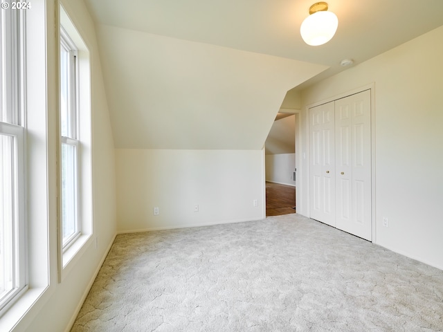 bonus room featuring carpet and vaulted ceiling