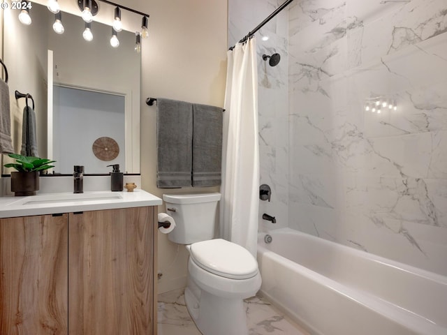 full bathroom featuring shower / bath combo with shower curtain, vanity, and toilet