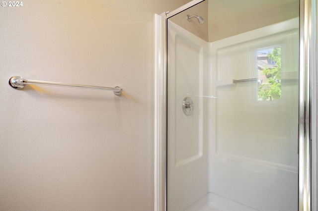 bathroom featuring a shower with door