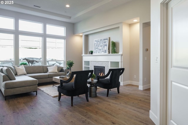 living room featuring dark hardwood / wood-style flooring