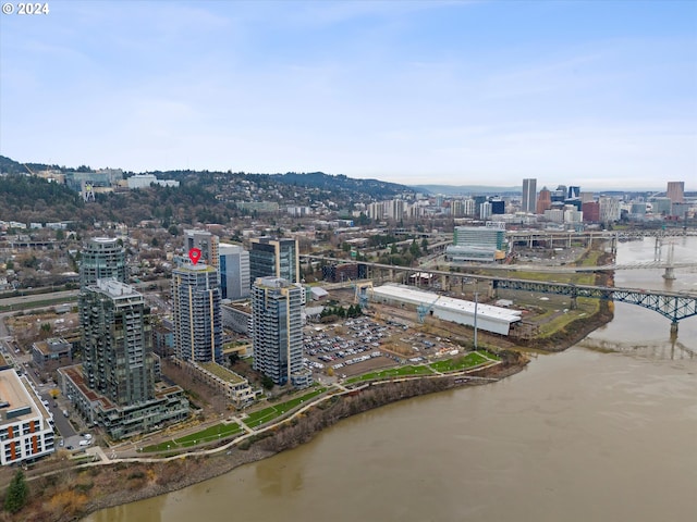 aerial view featuring a water view