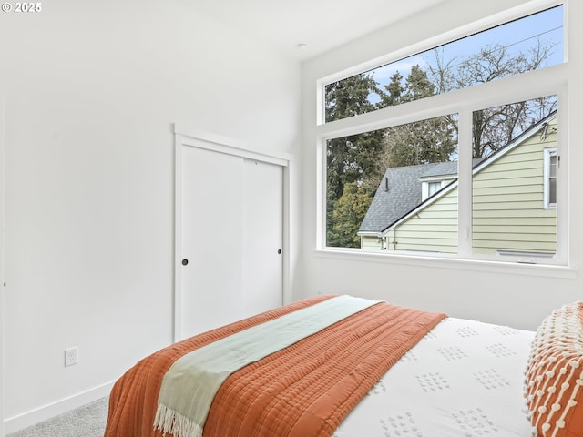 carpeted bedroom featuring a closet