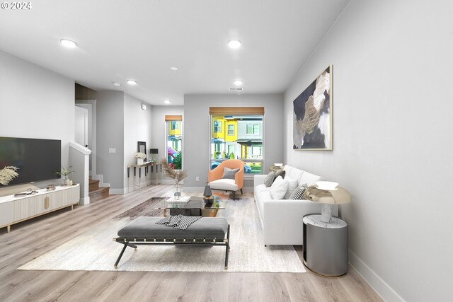 living room featuring light wood-type flooring