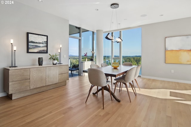 dining space featuring light hardwood / wood-style flooring and floor to ceiling windows