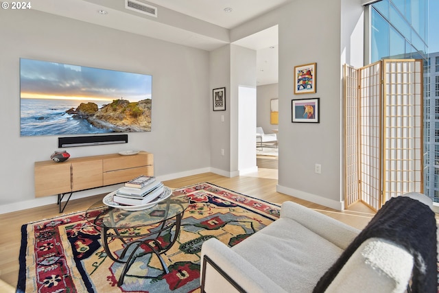 living room featuring light wood-type flooring