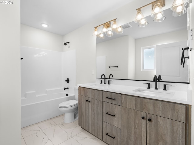 full bathroom with vanity, toilet, and shower / bath combination