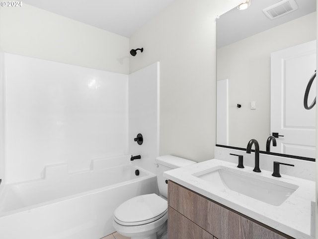 full bathroom with vanity, toilet, and bathing tub / shower combination