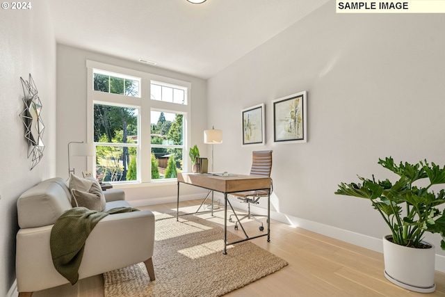 office area featuring light hardwood / wood-style flooring