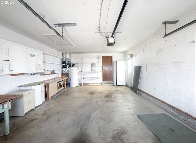 garage with a garage door opener and gas water heater