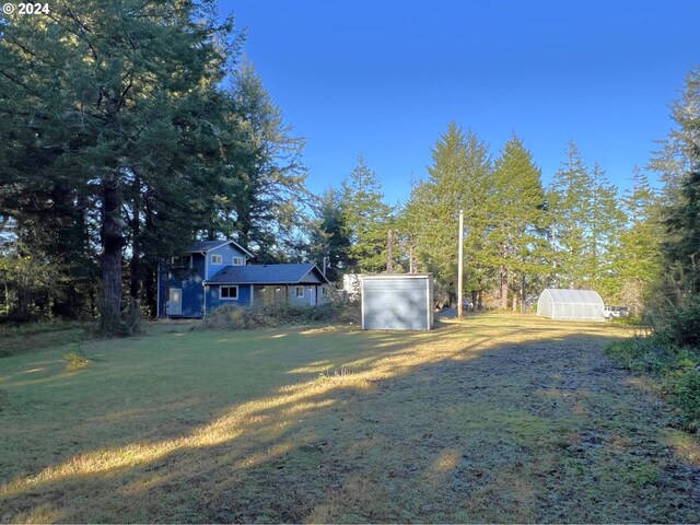 view of yard with a storage shed