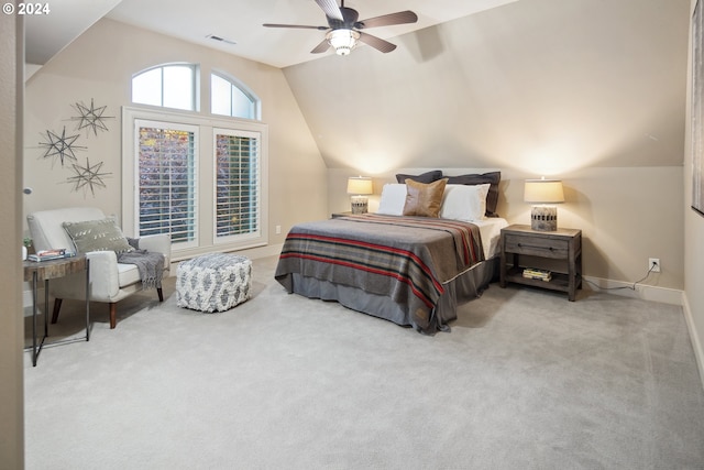 815 E Ave, Lake Oswego, OR 97034 - carpeted bedroom featuring vaulted ceiling, baseboards, and a ceiling fan