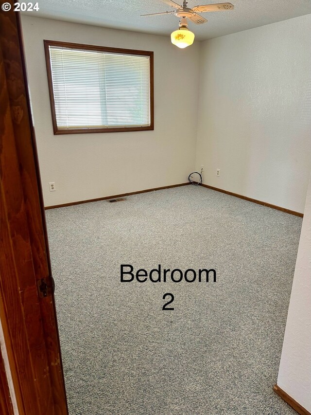 spare room featuring ceiling fan and carpet floors