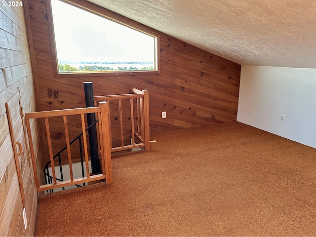 additional living space with carpet flooring and a textured ceiling