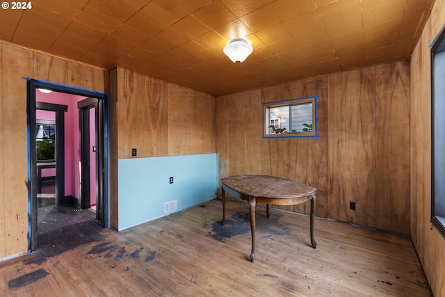 interior space featuring wooden walls and hardwood / wood-style floors