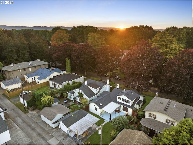 view of aerial view at dusk