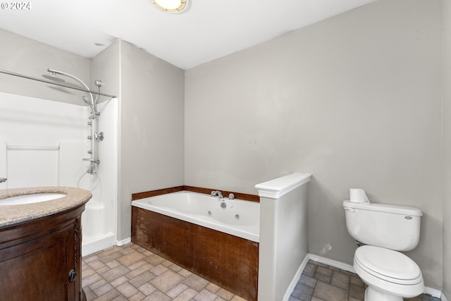 full bathroom with toilet, vanity, and tub / shower combination